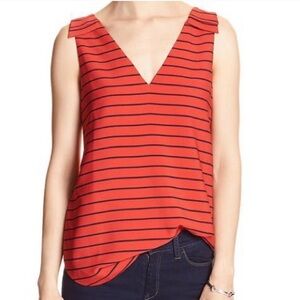 BANANA REPUBLIC PRINT CREPE V-NECK STRIPED TANK